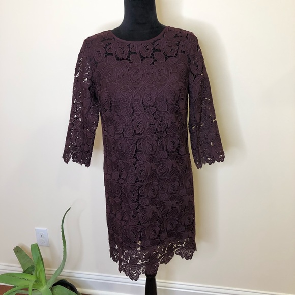 Ann Taylor LOFT Purple Floral Lace Shift Dress - Picture 2 of 9